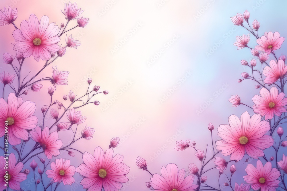 Delicate Pink Cosmos Floral Border Design for Backgrounds Delicate Pink Cosmos Floral Border Design for Backgrounds