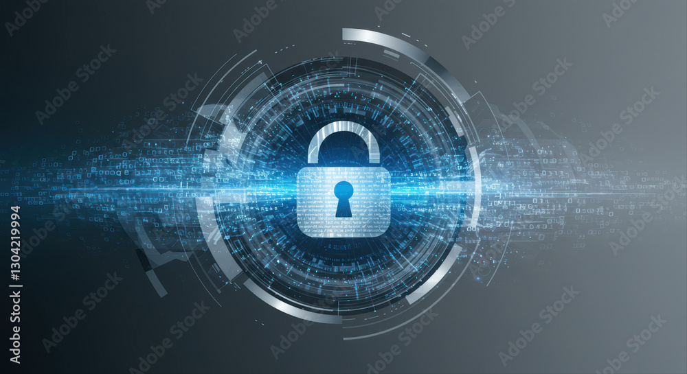 Obraz premium A digital padlock hovers over a stream of data, representing ultimate cybersecurity.