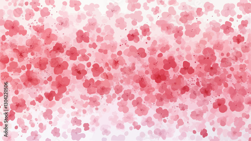 An abstract image depicting a multitude of small, pink flower petals scattered across a white background. The petals are rendered in a watercolor style, with varying degrees of opacity and