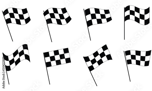 Start and finish flag. Race flag. Checkered flag. Racing stripes. Race motorsport graphics. Vector illustration. Racing flag icon set. Race flag, checkered, sports, car, moto.