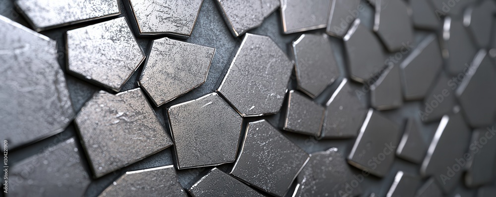 A close-up of textured, irregularly shaped tiles arranged in a pattern, showcasing a modern design with a metallic finish. A close-up of textured, irregularly shaped tiles arranged in a pattern, showcasing a modern design with a metallic finish.