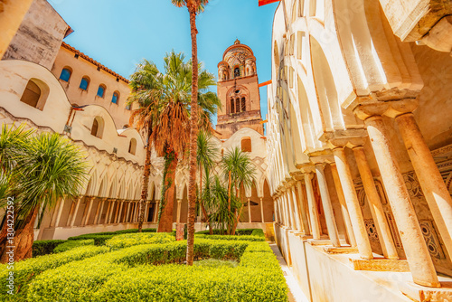 Amalfi Cathedral bell tower in Amalfi coast in Italy. The church of the Apostle Saint Andrew in the Piazza del Duomo in amalfi city photo