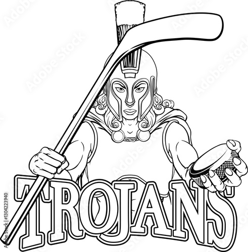 A female trojan woman ice hockey sports team cartoon mascot