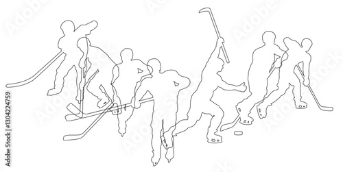 Silhouette ice hockey player set. Active sports people healthy players fitness silhouettes concept.