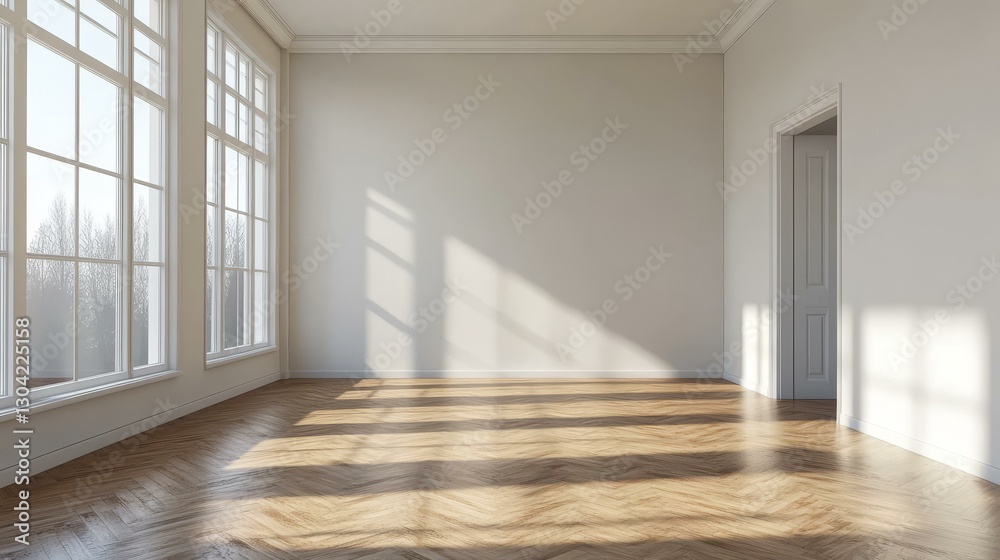 Obraz premium Empty Room with Large Windows and Hardwood Flooring