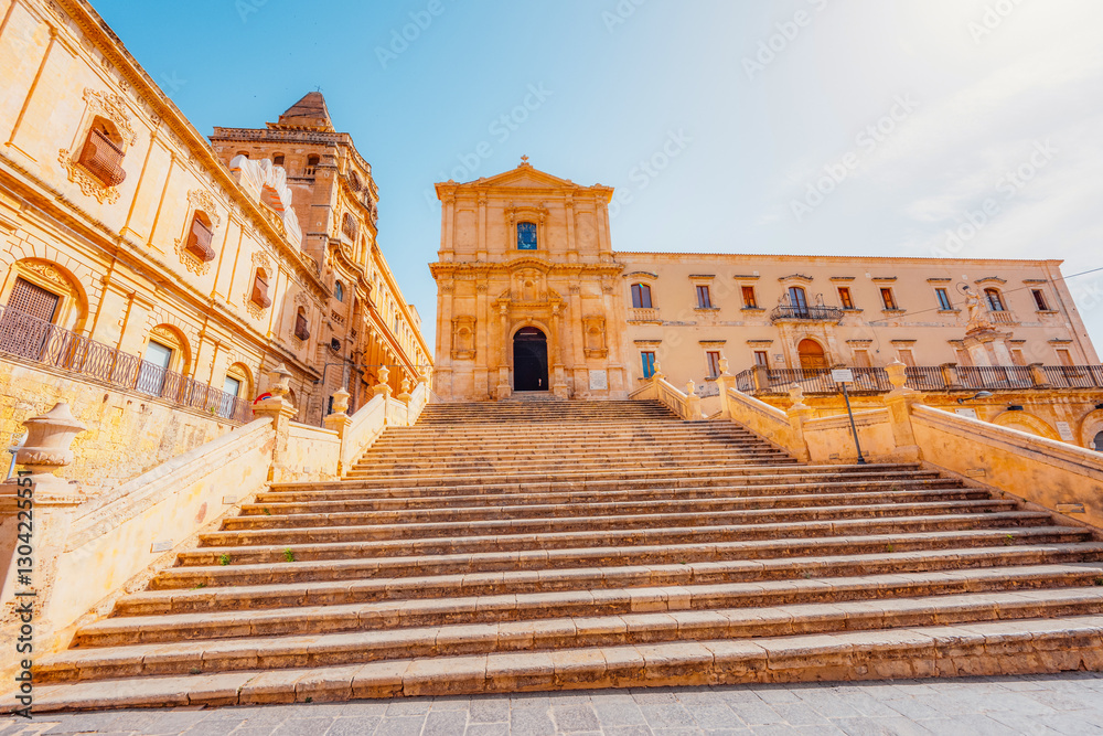 Fototapeta premium Noto, with the Basilica Minore di San Nicolo and Palazzo Ducezio, Sicily, Italy.