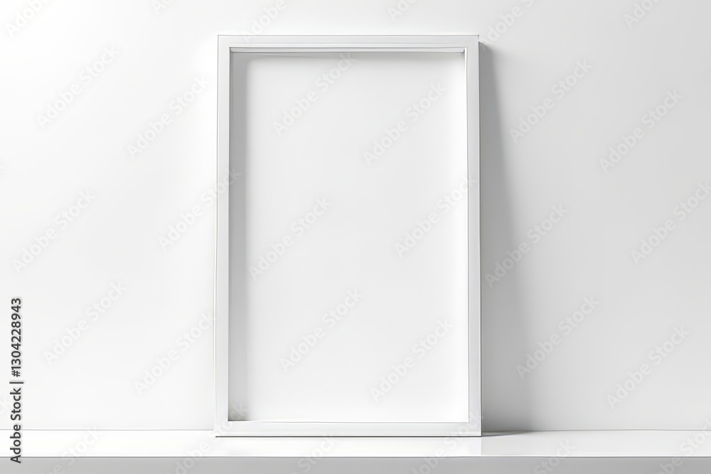 Empty White Picture Frame Mockup Against White Wall Empty White Picture Frame Mockup Against White Wall