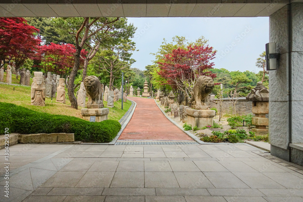 Architectural view of an inner courtyard garden inside a building. Architectural view of an inner courtyard garden inside a building.