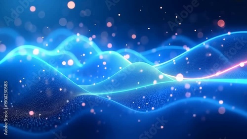 Abstract technology background with glowing particles and smooth waves visuals