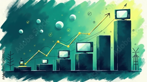 A stock illustration that represents the concept of Economic growth in Teal and dark green colors