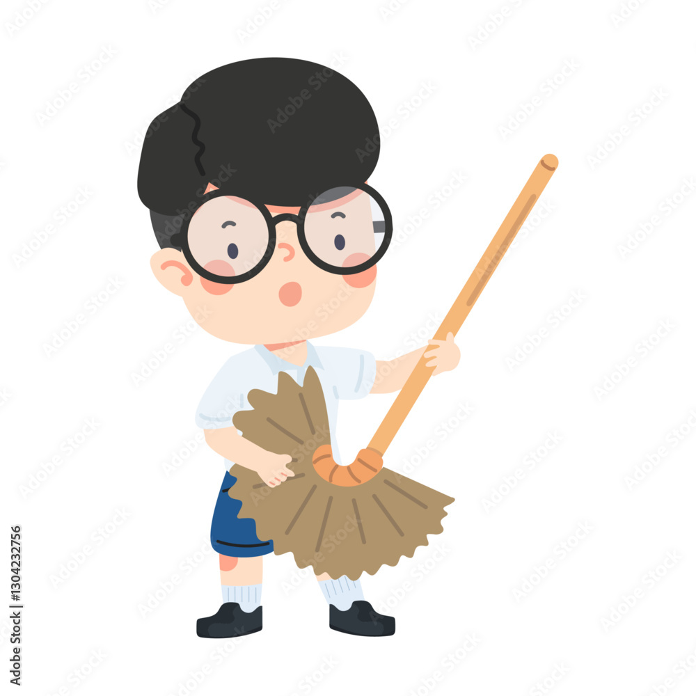 funny boy pretending to play guitar with a broom funny boy pretending to play guitar with a broom