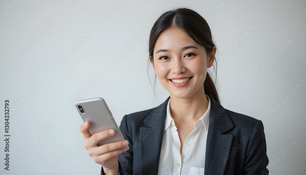 Businesswoman Smiling While Using Smartphone in Professional Workspace
Businesswoman Smiling While Using Smartphone in Professional Workspace