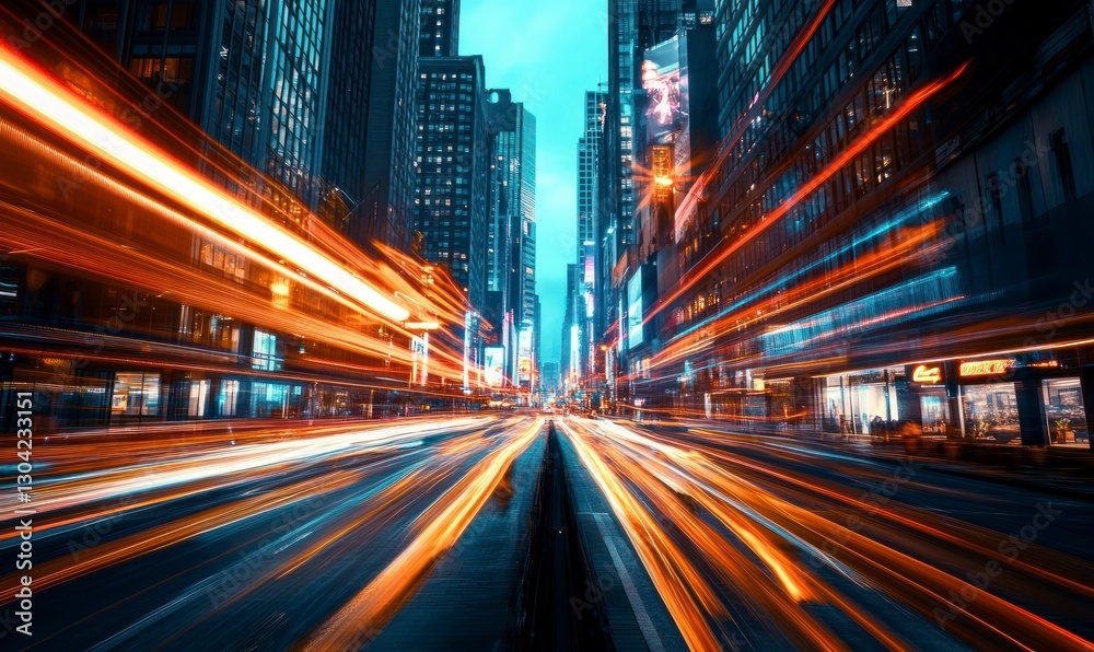 The background is an urban street with tall buildings, featuring motion blur and blurred light rays in the foreground The background is an urban street with tall buildings, featuring motion blur and blurred light rays in the foreground