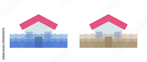 Flood and muddy water icon set. Vector.