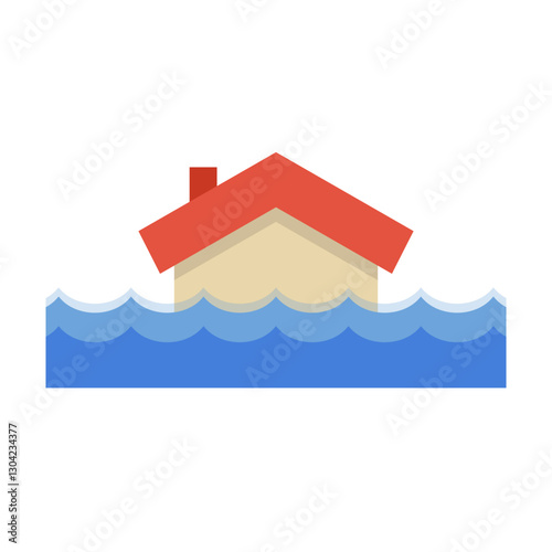 Flood damaged home icon. Vector.