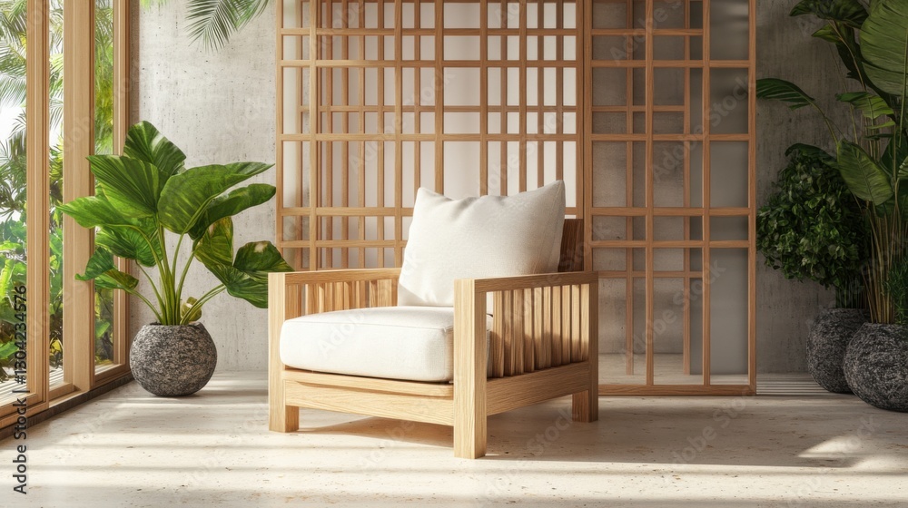 arm chair and decoration japanese on Modern room interior wabisabi style