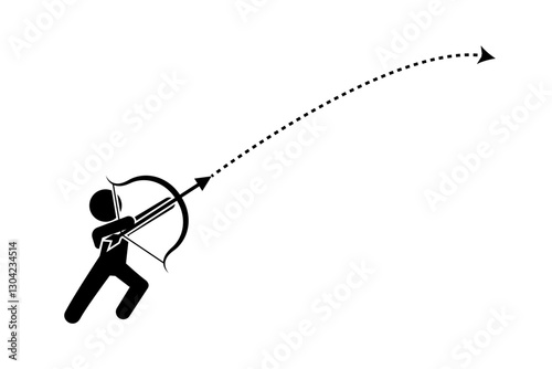 Silhouette of person shooting at long range with bow. Vector.