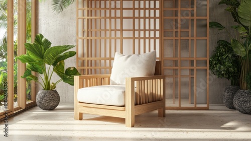 Obraz na płótnie arm chair and decoration japanese on Modern room interior wabisabi style
w salonie