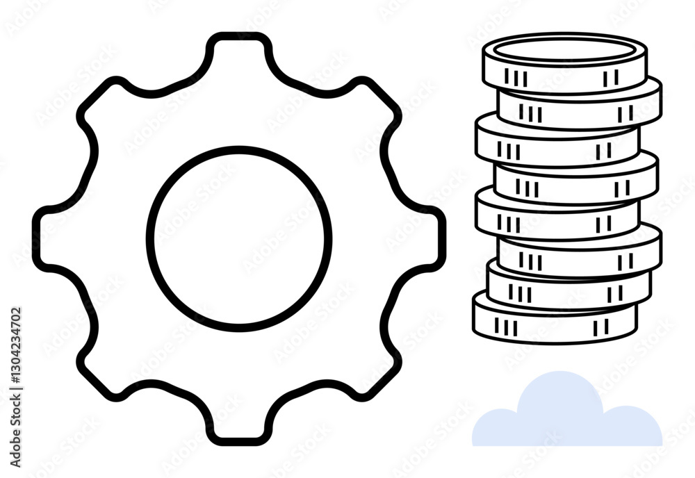 Gear beside coin stack and cloud symbolizing technology, automation, finance, and cloud services. Ideal for business, innovation, fintech, process optimization, online systems savings flat simple Gear beside coin stack and cloud symbolizing technology, automation, finance, and cloud services. Ideal for business, innovation, fintech, process optimization, online systems savings flat simple