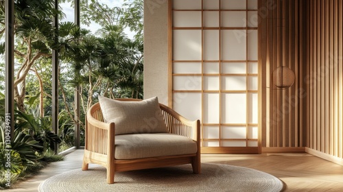Obraz na płótnie arm chair and decoration japanese on Modern room interior wabisabi style
w salonie