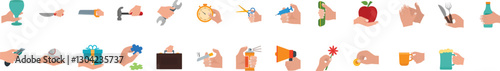  Hands Multicolor Editable Icons set. Vector illustration in modern thin line style of different hand gestures: pointing, peace, like, handshake, perfect, and more.