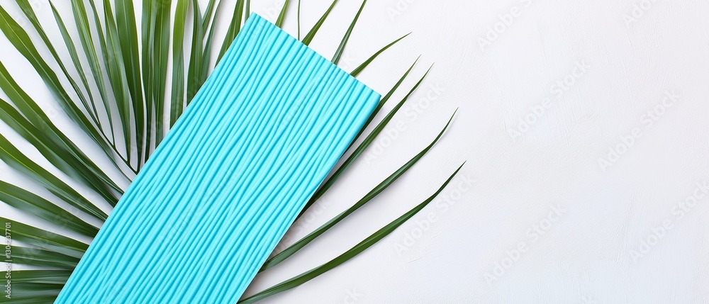 Fototapeta premium Blue Corrugated Card With Palm Leaf