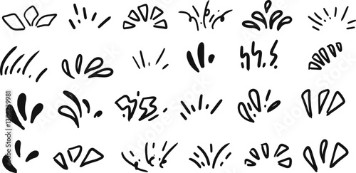line sparkle vector set doodles, comic style decorative lines, burst effects, and dynamic radial patterns.
