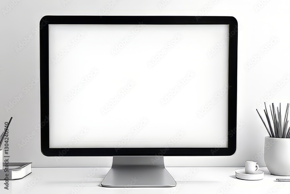 Modern Computer Monitor on a Clean Workspace Mockup Modern Computer Monitor on a Clean Workspace Mockup