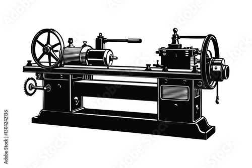 Silhouette of a large mechanical lathe vector art illustration.eps