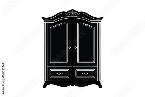Silhouette of a wooden wardrobe with two doors vector art illustration.eps