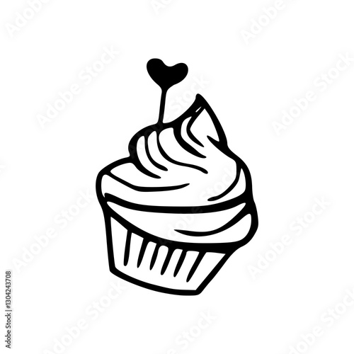 cupcake with heart topper vector illustration