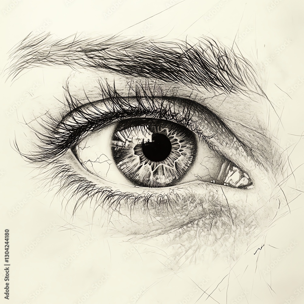 Obraz premium A creative pencil sketch of an eye, blending realistic detail with abstract elements, creating a unique and artistic representation that conveys mystery and intrigue