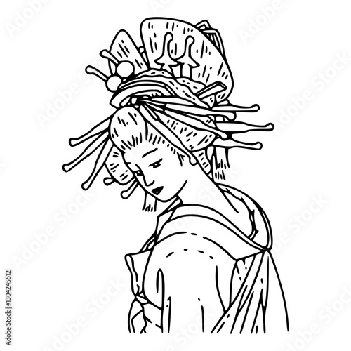 geisha line art illustration