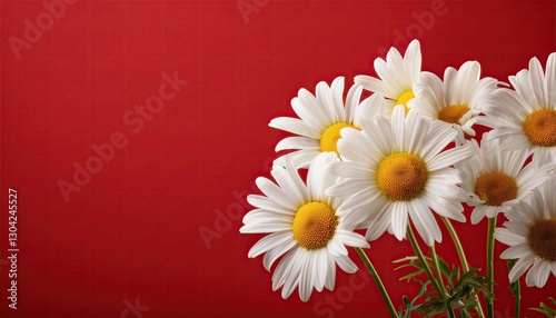 Chamomiles on a red background