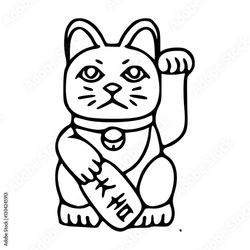 outline drawing of a maneki neko cat