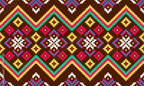 Pixel art meets fabric in this cutting-edge design. The bold contrasts and structured shapes create a versatile look, making it ideal for modern interiors, chic clothing, and statement accessories.