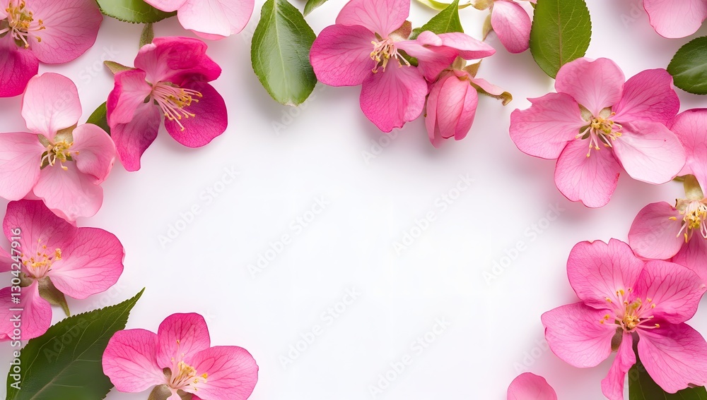 Pink apple blossoms frame on white Pink apple blossoms frame on white