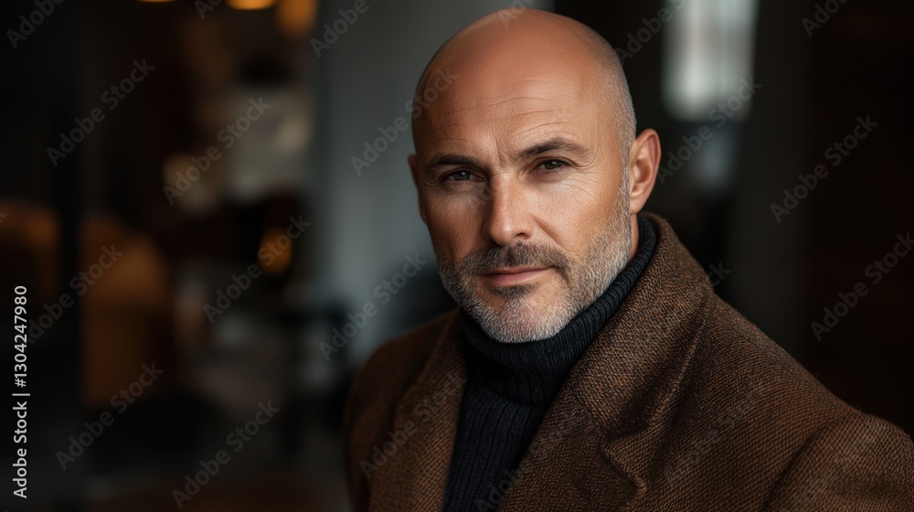 Obraz premium Portrait of a smiling bald businessman in a professional setting