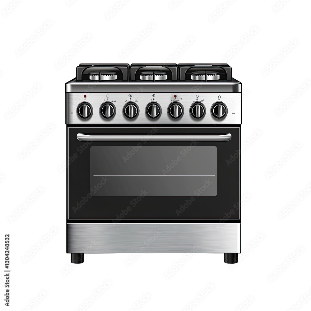 Modern Stainless Steel Gas Range with Three Burners and Oven for Cooking in Kitchen Settings Modern Stainless Steel Gas Range with Three Burners and Oven for Cooking in Kitchen Settings