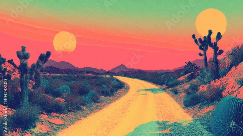 Scenic desert highway road trip under a vibrant blue sky
