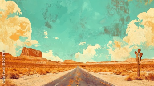 Scenic desert highway road trip under a vibrant blue sky
