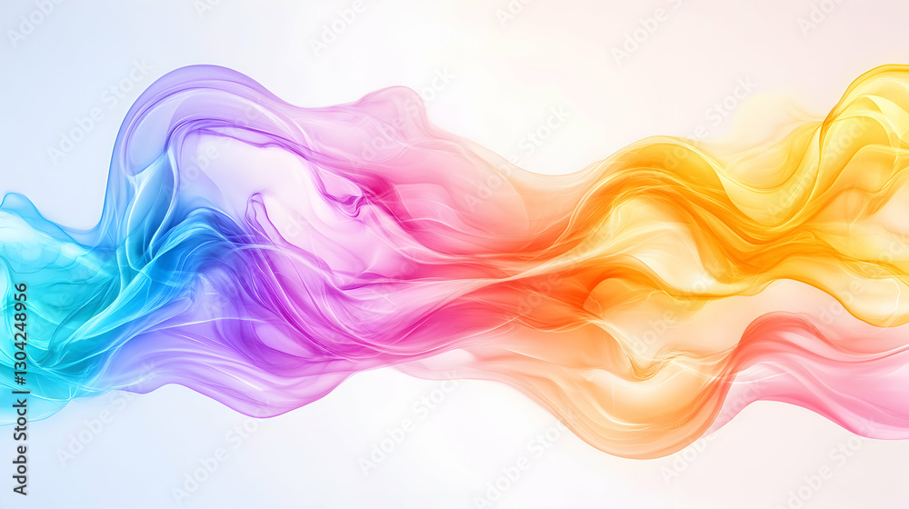 Fototapeta premium Colorful smoke swirls across a clean, bright white background, ethereal art