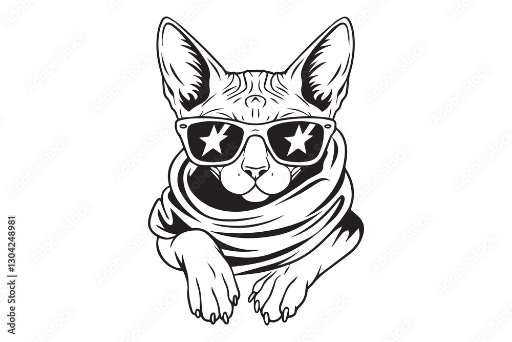 Fototapeta premium Cool Cat with Sunglasses and Scarf Design VECTOR