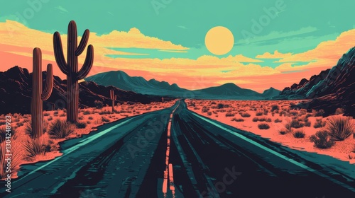 Scenic desert highway road trip under a vibrant blue sky
