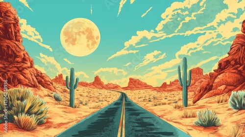Scenic desert highway road trip under a vibrant blue sky
