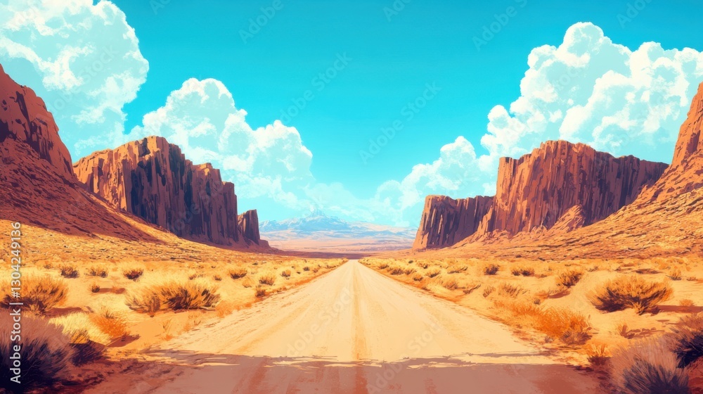 Fototapeta premium Scenic desert highway road trip under a vibrant blue sky 