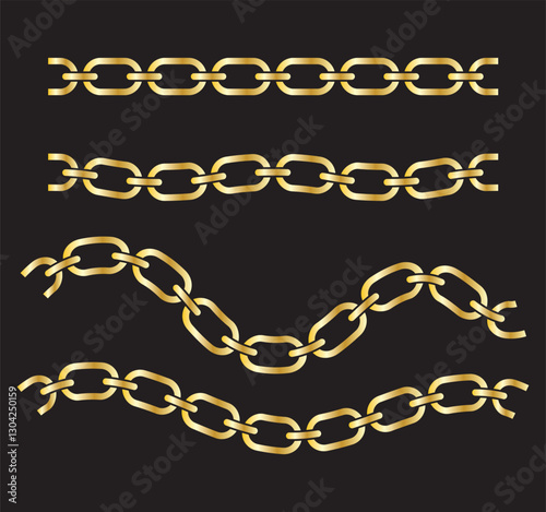 Vector illustration of chain pattern set of braided ropes in black and white color