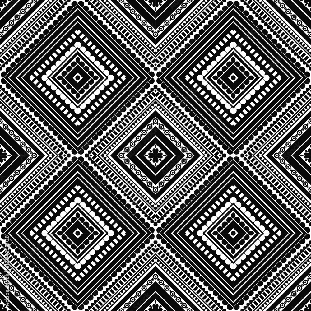 abstract seamless pattern seamless geometric pattern Triangle, square, circle, heart, grid, black and white, line, flower, leaf, White, black, black and white