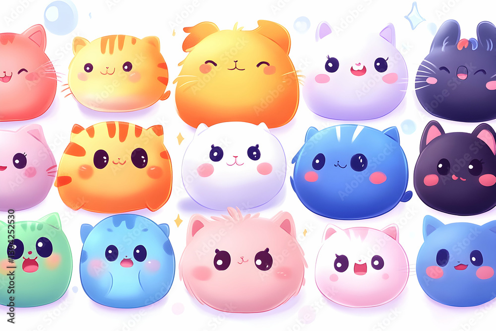 Fototapeta premium Cute Cartoon Animals - Fluffy Faces