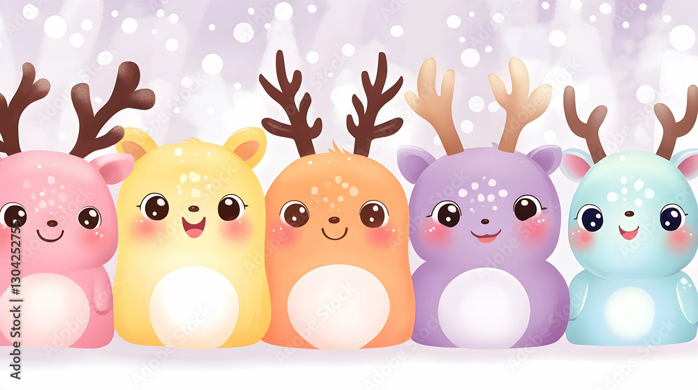 Naklejka premium Cute Christmas Reindeer in Snowy Forest